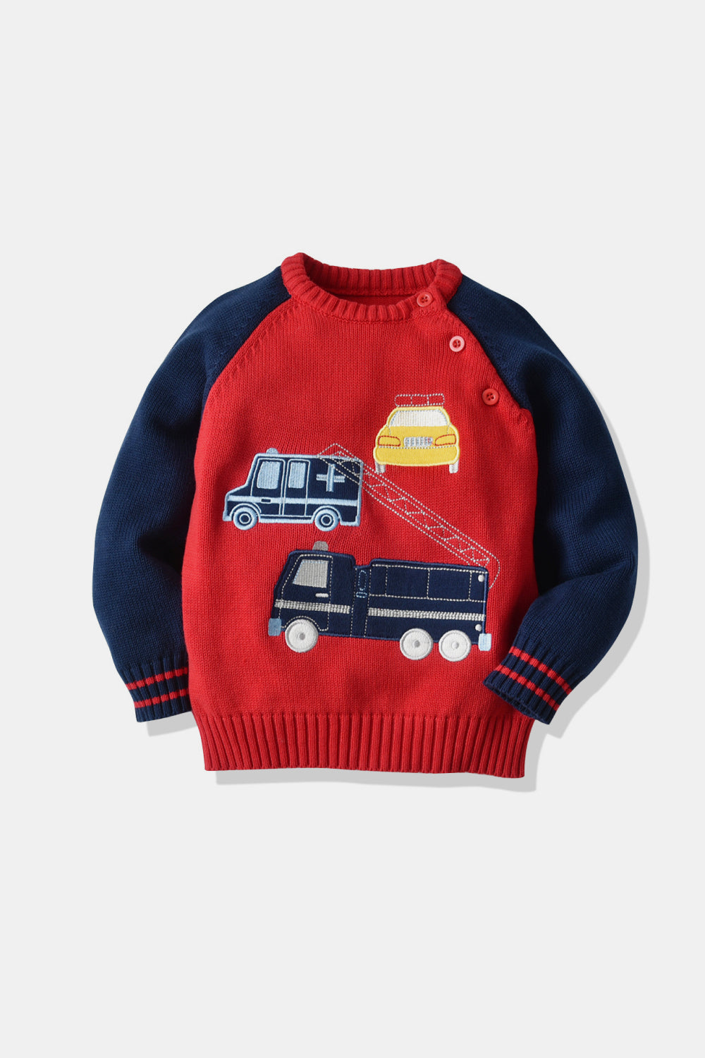 Kids Car Pattern Raglan Embroidered Sweater
